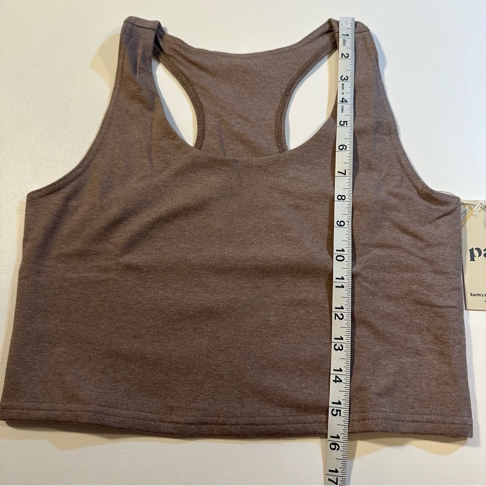 NWT Pact Deep Taupe Heather Organic Cotton Blend Racerback Crop Top - Picture 5 of 8